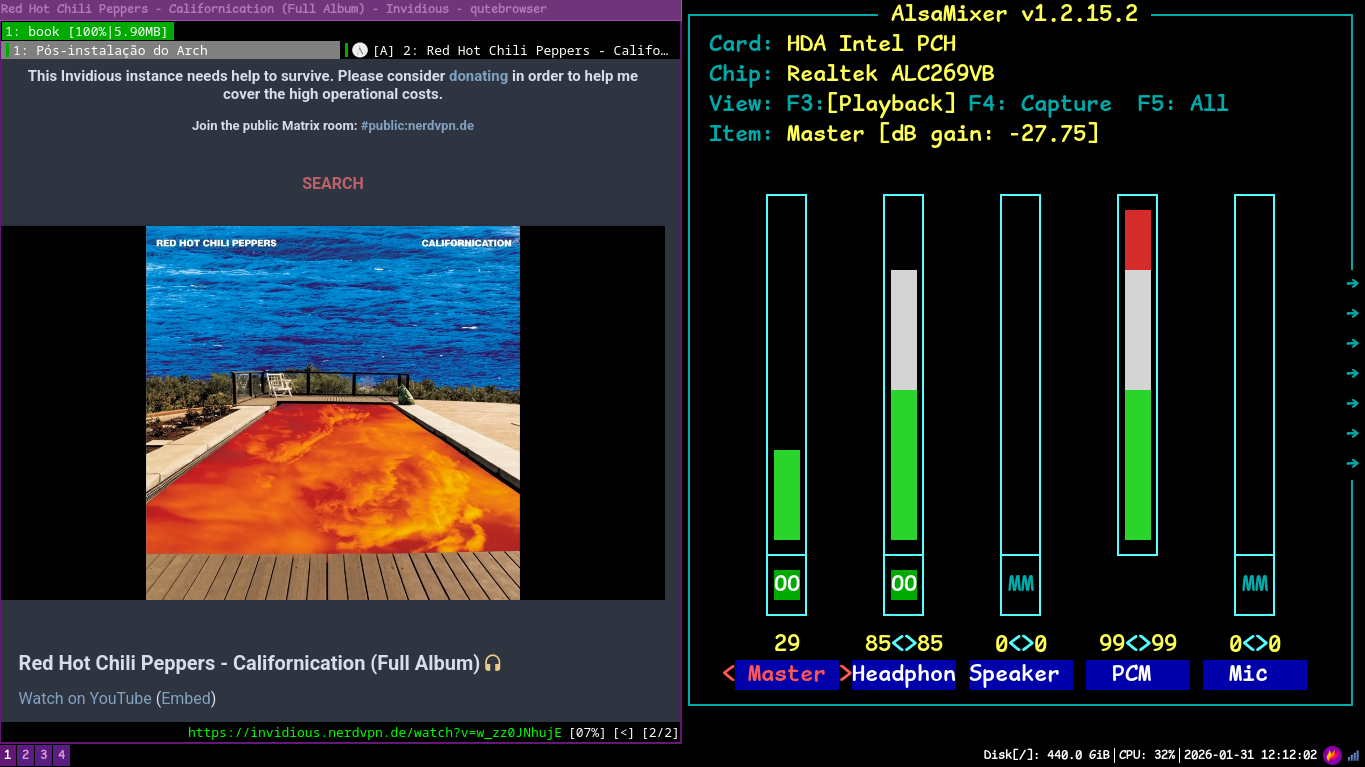 Imagem do programa Alsamixer.